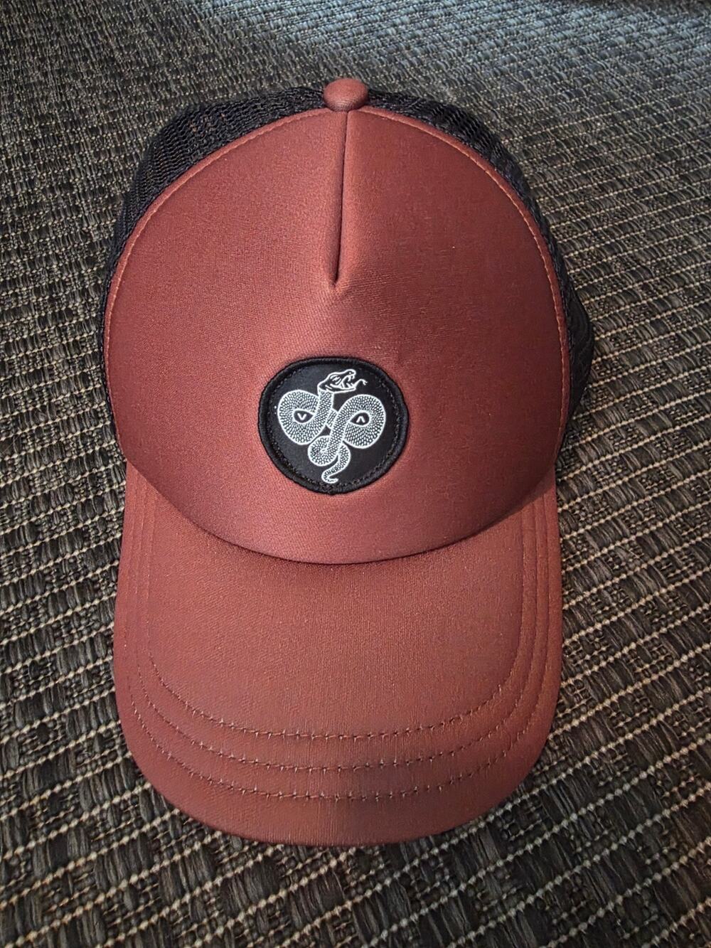 RVCA Trucker Hat Snapback Cap Brown Black Mesh Snake Animal Patch Logo OSFA